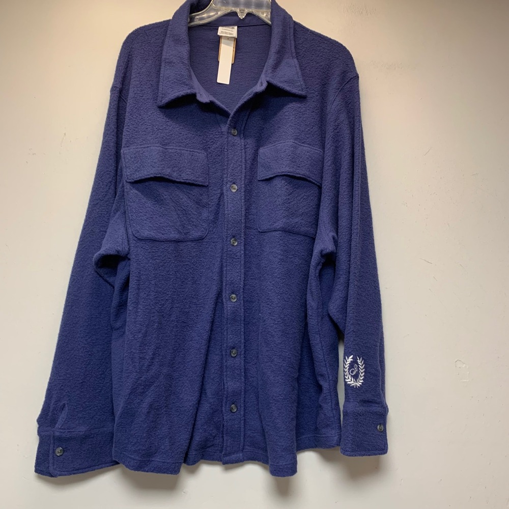 Victoria's Secret PINK Shacket Women XL Blue NWT Fleece Button Up Crest Logo